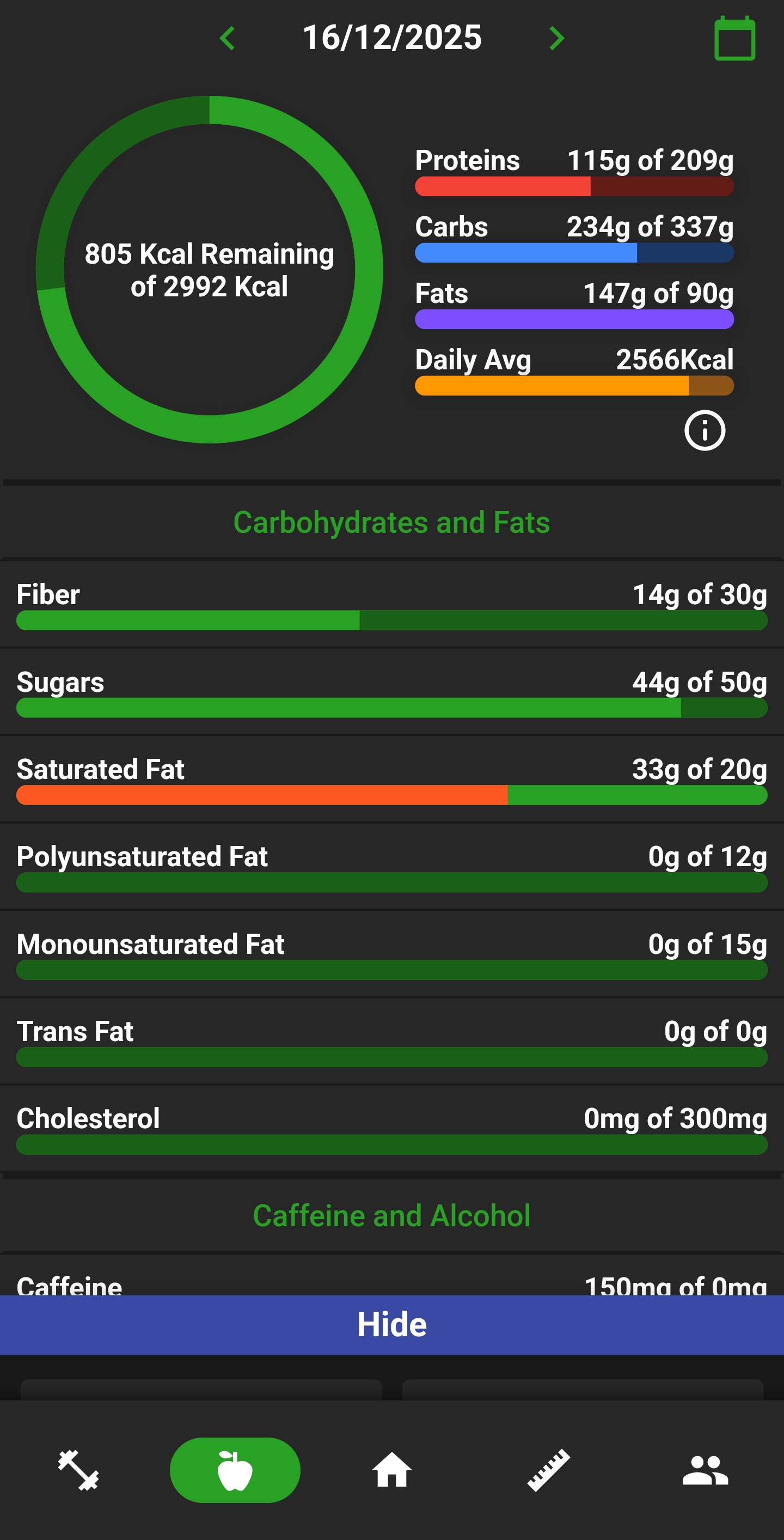 Detailed nutrition breakdown showing macros and micronutrients