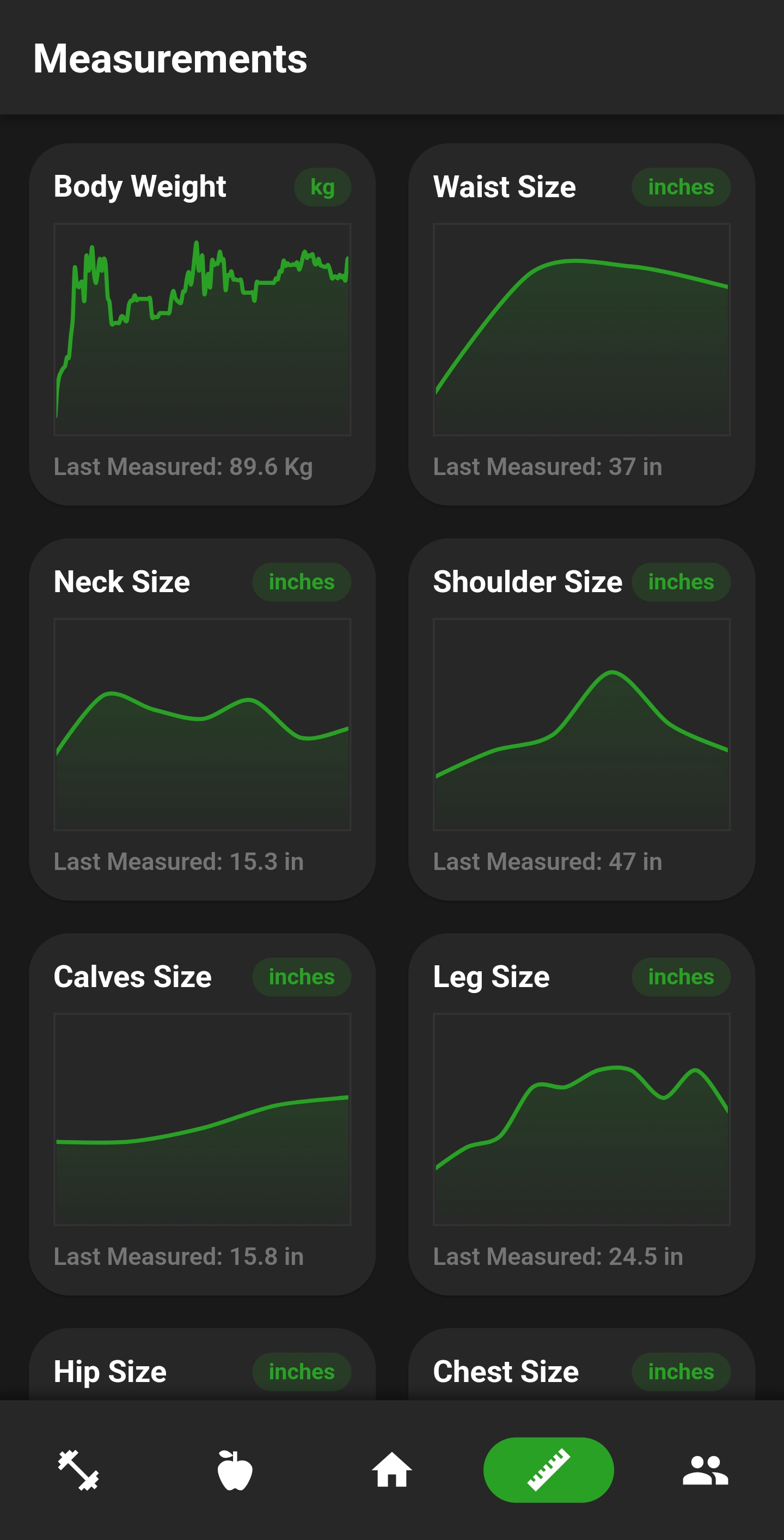 Body measurements dashboard