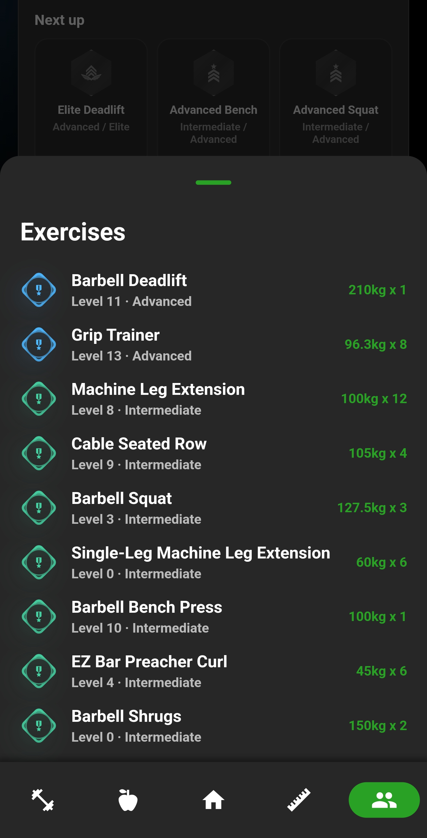 Exercise strength progression list