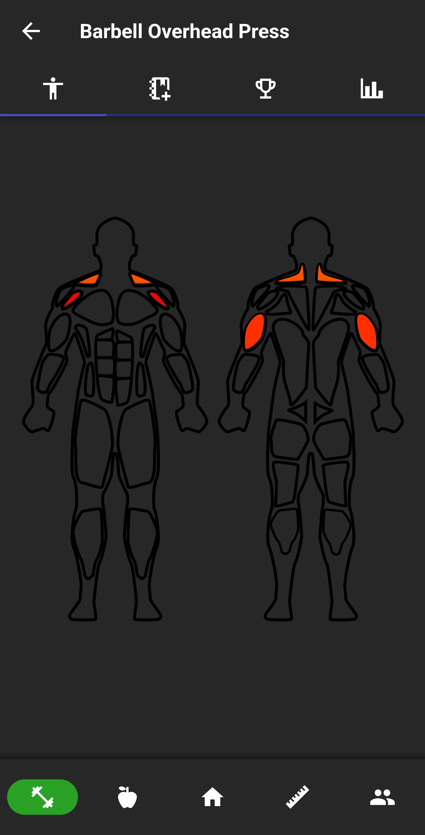 Exercise page showing targeted muscles